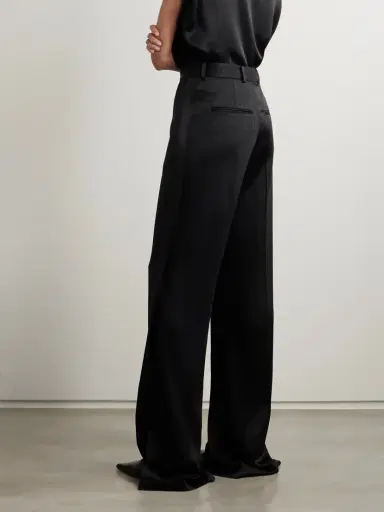 TOTEME Pleated Satin-trimmed Crepe Straight-leg Pants | Thumbnail 4