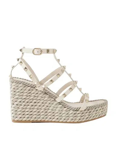 Valentino Garavani Rockstud Torchon 105 Leather Espadrille Wedge Sandals | Thumbnail 1 Valentino Garavani Rockstud Torchon 105 Leather Espadrille Wedge Sandals | Thumbnail 1