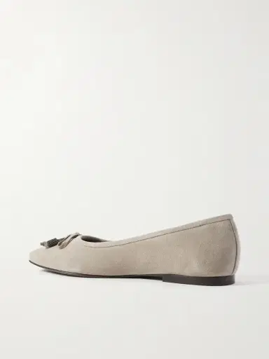 Brunello Cucinelli Bead-embellished Suede Ballet Flats | Thumbnail 3