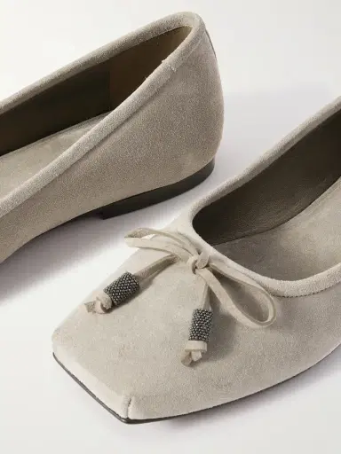 Brunello Cucinelli Bead-embellished Suede Ballet Flats | Thumbnail 4