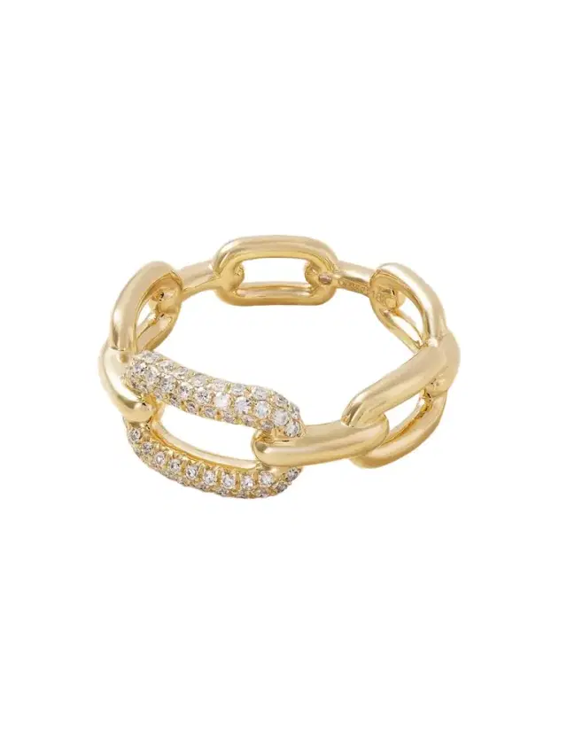 Mini Cable Link 18-karat Gold Diamond Ring