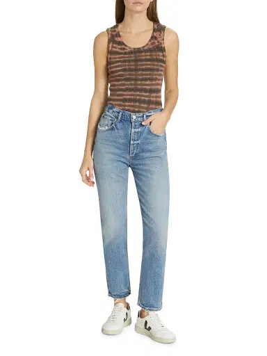 Agolde Women's Riley High-Rise Distressed Straight Crop Jeans - Cove | Thumbnail 2