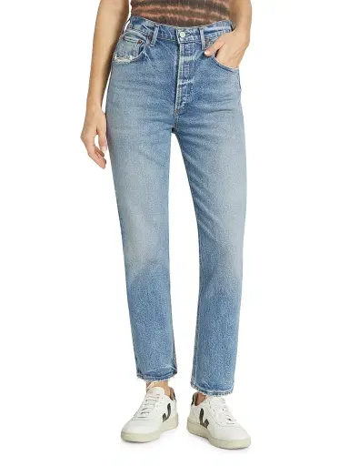 Agolde Women's Riley High-Rise Distressed Straight Crop Jeans - Cove | Thumbnail 3