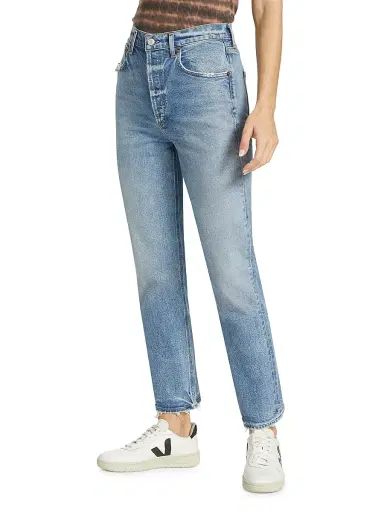 Agolde Women's Riley High-Rise Distressed Straight Crop Jeans - Cove | Thumbnail 4