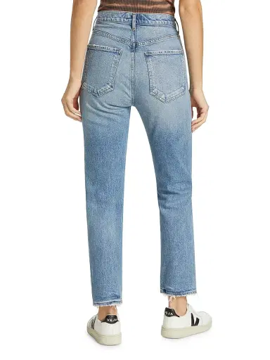 Agolde Women's Riley High-Rise Distressed Straight Crop Jeans - Cove | Thumbnail 5