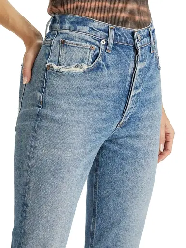 Agolde Women's Riley High-Rise Distressed Straight Crop Jeans - Cove | Thumbnail 6