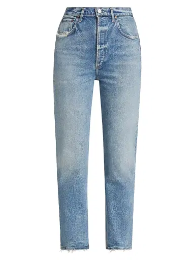 Agolde Women's Riley High-Rise Distressed Straight Crop Jeans - Cove | Thumbnail 1