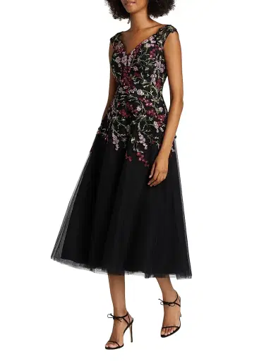 Teri Jon by Rickie Freeman Women's Embroidered Tulle Fit &Flare Midi-Dress - Black Multi | Thumbnail 2