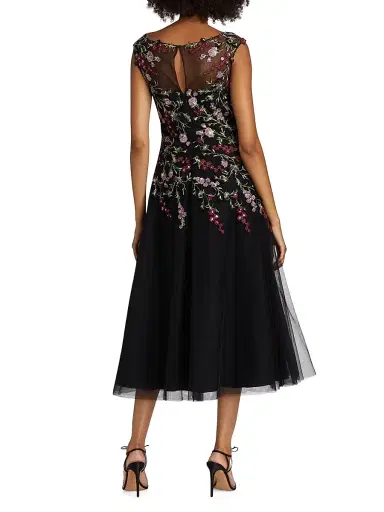 Teri Jon by Rickie Freeman Women's Embroidered Tulle Fit &Flare Midi-Dress - Black Multi | Thumbnail 5
