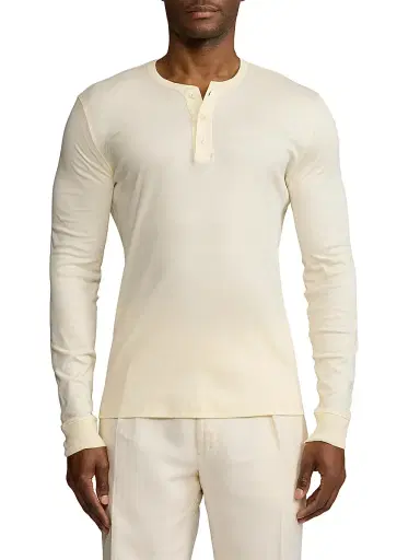 Ralph Lauren Purple Label Men's Interlock Henley Shirt - Classic Cream | Thumbnail 3