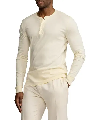 Ralph Lauren Purple Label Men's Interlock Henley Shirt - Classic Cream | Thumbnail 4