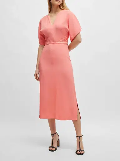 BOSS Women's V-Neck Dress with Waist Detail - Pink | Thumbnail 2