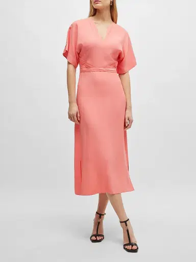 BOSS Women's V-Neck Dress with Waist Detail - Pink | Thumbnail 4