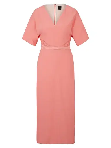 BOSS Women's V-Neck Dress with Waist Detail - Pink | Thumbnail 1