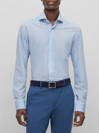 BOSS Men's Regular-Fit Shirt in Structured Performance-Stretch Fabric - Light Blue | Thumbnail 2