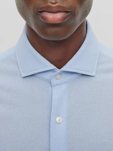BOSS Men's Regular-Fit Shirt in Structured Performance-Stretch Fabric - Light Blue | Thumbnail 4