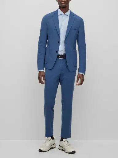 BOSS Men's Regular-Fit Shirt in Structured Performance-Stretch Fabric - Light Blue | Thumbnail 5