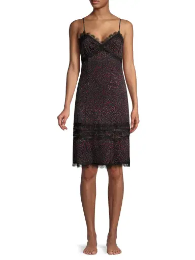 Kiki de Montparnasse Women's Stretch Silk Print Slip Dress - Black Red | Thumbnail 1