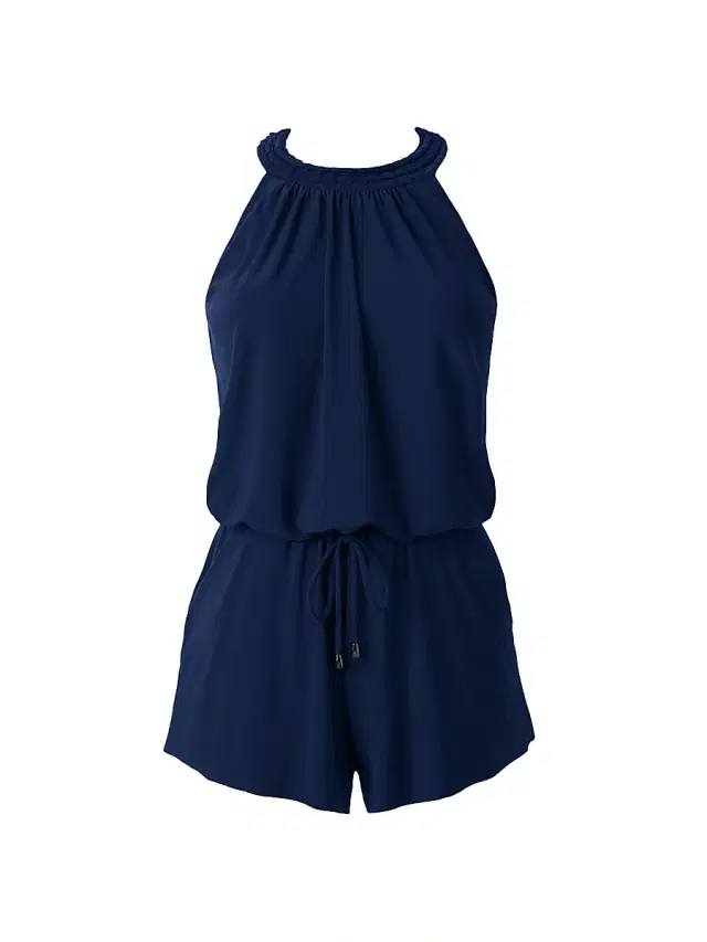 Women's Solids Piper Halterneck Romper One-Piece Swimsuit - Navy Blue