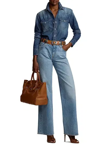 Ralph Lauren Collection Women's Denim Snap-Front Long-Sleeve Top - Blue Ridge Breeze Wash - Size 8 | Thumbnail 2 Ralph Lauren Collection Women's Denim Snap-Front Long-Sleeve Top - Blue Ridge Breeze Wash - Size 8 | Thumbnail 2