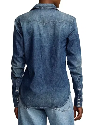 Ralph Lauren Collection Women's Denim Snap-Front Long-Sleeve Top - Blue Ridge Breeze Wash - Size 8 | Thumbnail 5 Ralph Lauren Collection Women's Denim Snap-Front Long-Sleeve Top - Blue Ridge Breeze Wash - Size 8 | Thumbnail 5