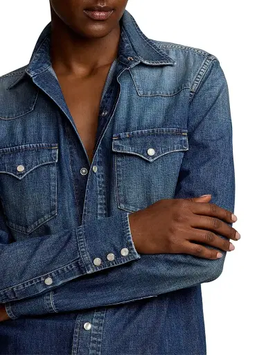 Ralph Lauren Collection Women's Denim Snap-Front Long-Sleeve Top - Blue Ridge Breeze Wash - Size 8 | Thumbnail 6 Ralph Lauren Collection Women's Denim Snap-Front Long-Sleeve Top - Blue Ridge Breeze Wash - Size 8 | Thumbnail 6