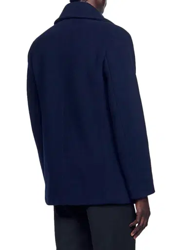 Sandro Men's Straight Fit Wool Blend Coat - Navy Blue | Thumbnail 3