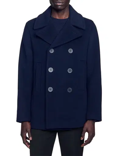 Sandro Men's Straight Fit Wool Blend Coat - Navy Blue | Thumbnail 4