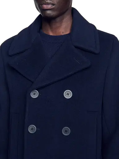 Sandro Men's Straight Fit Wool Blend Coat - Navy Blue | Thumbnail 5