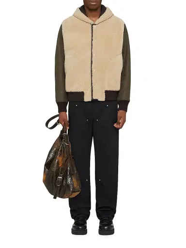 Givenchy Men's Reversible Varsity Jacket in Leather and Shearling - Brown Beige | Thumbnail 2