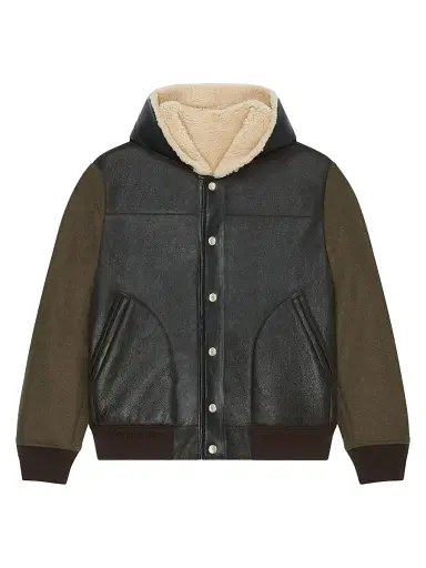 Givenchy Men's Reversible Varsity Jacket in Leather and Shearling - Brown Beige | Thumbnail 3