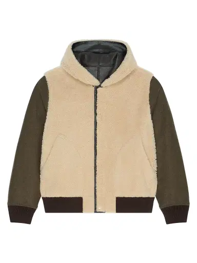 Givenchy Men's Reversible Varsity Jacket in Leather and Shearling - Brown Beige | Thumbnail 1