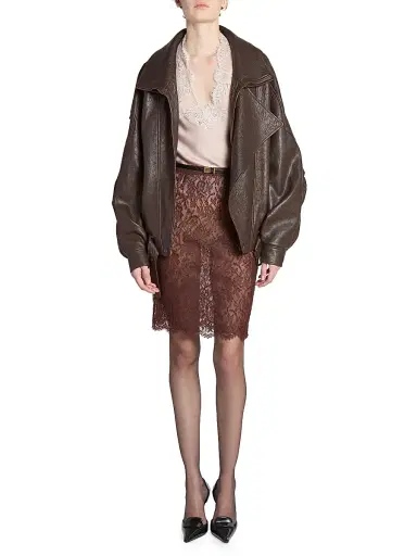 Saint Laurent Women's Bomber Jacket in Lambskin - Brun Sepia - Size 8 | Thumbnail 3 Saint Laurent Women's Bomber Jacket in Lambskin - Brun Sepia - Size 8 | Thumbnail 3
