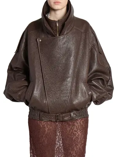 Saint Laurent Women's Bomber Jacket in Lambskin - Brun Sepia - Size 8 | Thumbnail 4 Saint Laurent Women's Bomber Jacket in Lambskin - Brun Sepia - Size 8 | Thumbnail 4