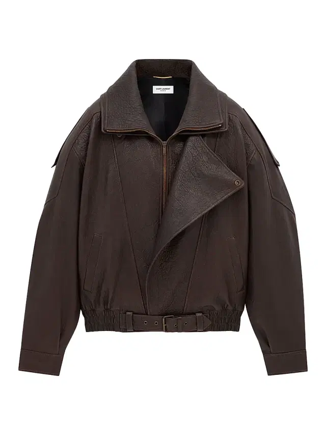 Saint Laurent Women's Bomber Jacket in Lambskin - Brun Sepia