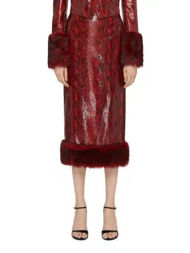 Givenchy Women's Skirt in Python Print Leather and Fur - Burgundy Red | Thumbnail 2