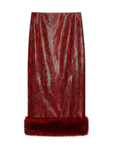 Givenchy Women's Skirt in Python Print Leather and Fur - Burgundy Red | Thumbnail 5