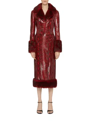 Givenchy Women's Skirt in Python Print Leather and Fur - Burgundy Red | Thumbnail 1