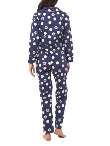 The Lazy Poet Women's Emma Cotton Two-Piece Pajama Set - Blue Dots | Thumbnail 2
