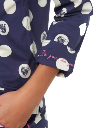 The Lazy Poet Women's Emma Cotton Two-Piece Pajama Set - Blue Dots | Thumbnail 3