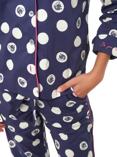 The Lazy Poet Women's Emma Cotton Two-Piece Pajama Set - Blue Dots | Thumbnail 4