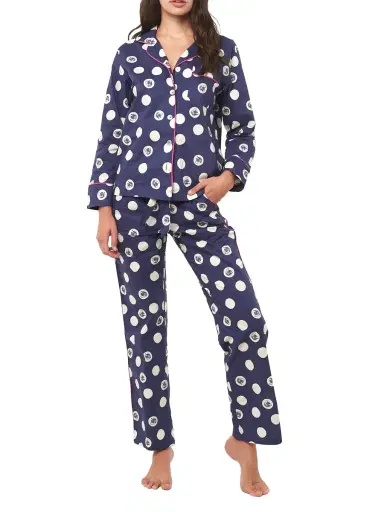 The Lazy Poet Women's Emma Cotton Two-Piece Pajama Set - Blue Dots | Thumbnail 5
