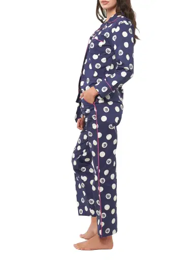 The Lazy Poet Women's Emma Cotton Two-Piece Pajama Set - Blue Dots | Thumbnail 1