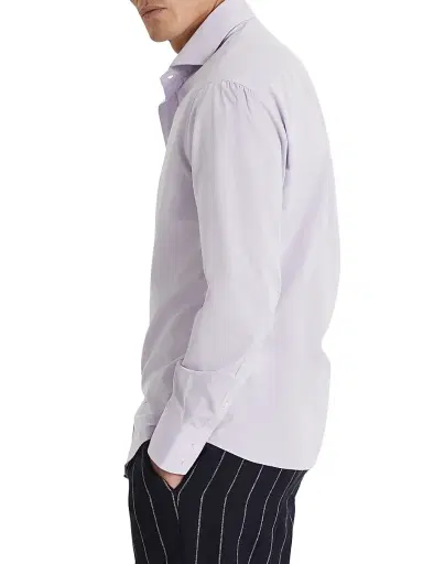 Brunello Cucinelli Men's Poplin Basic Fit Shirt with Spread Collar - Lavender | Thumbnail 3