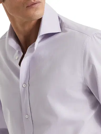 Brunello Cucinelli Men's Poplin Basic Fit Shirt with Spread Collar - Lavender | Thumbnail 4