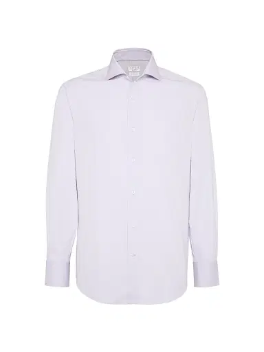 Brunello Cucinelli Men's Poplin Basic Fit Shirt with Spread Collar - Lavender | Thumbnail 1