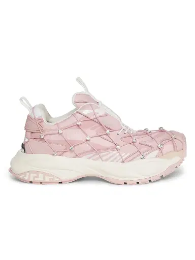 Versace Women's V2 Mercury Crystal-Embellished Sneakers - Dusty Rose White | Thumbnail 1
