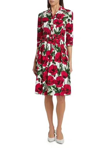 Samantha Sung Women's Poppy Stretch Cotton Shirtdress - White Pink | Thumbnail 3