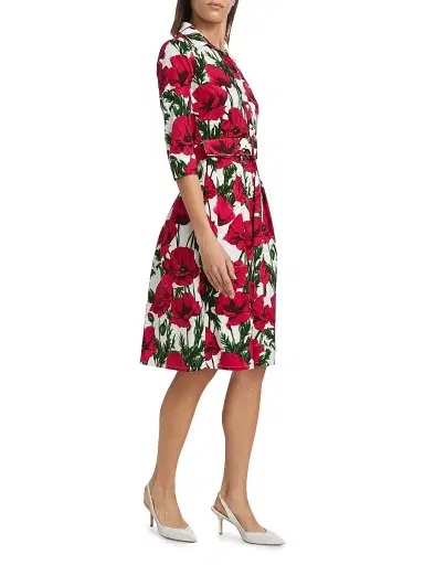 Samantha Sung Women's Poppy Stretch Cotton Shirtdress - White Pink | Thumbnail 4
