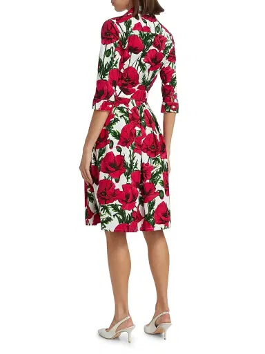 Samantha Sung Women's Poppy Stretch Cotton Shirtdress - White Pink | Thumbnail 5